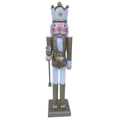 Cascanueces de Navidad Soldado de Chaqueta Dorada, Corona y Baston Grande 61 CM