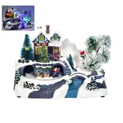 Adorno de Navidad Villa Completa, Árbol de Navidad y Puente con Luz 23X15X17 CM